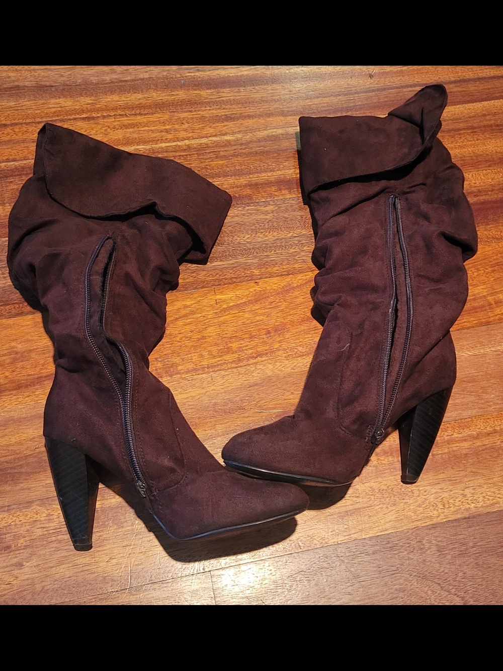 Women's Brown Suede Slouch High-Heel Boots